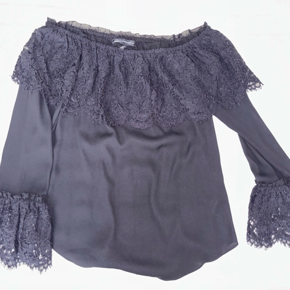 White House Black Market Black Lace Off-Shoulder Top